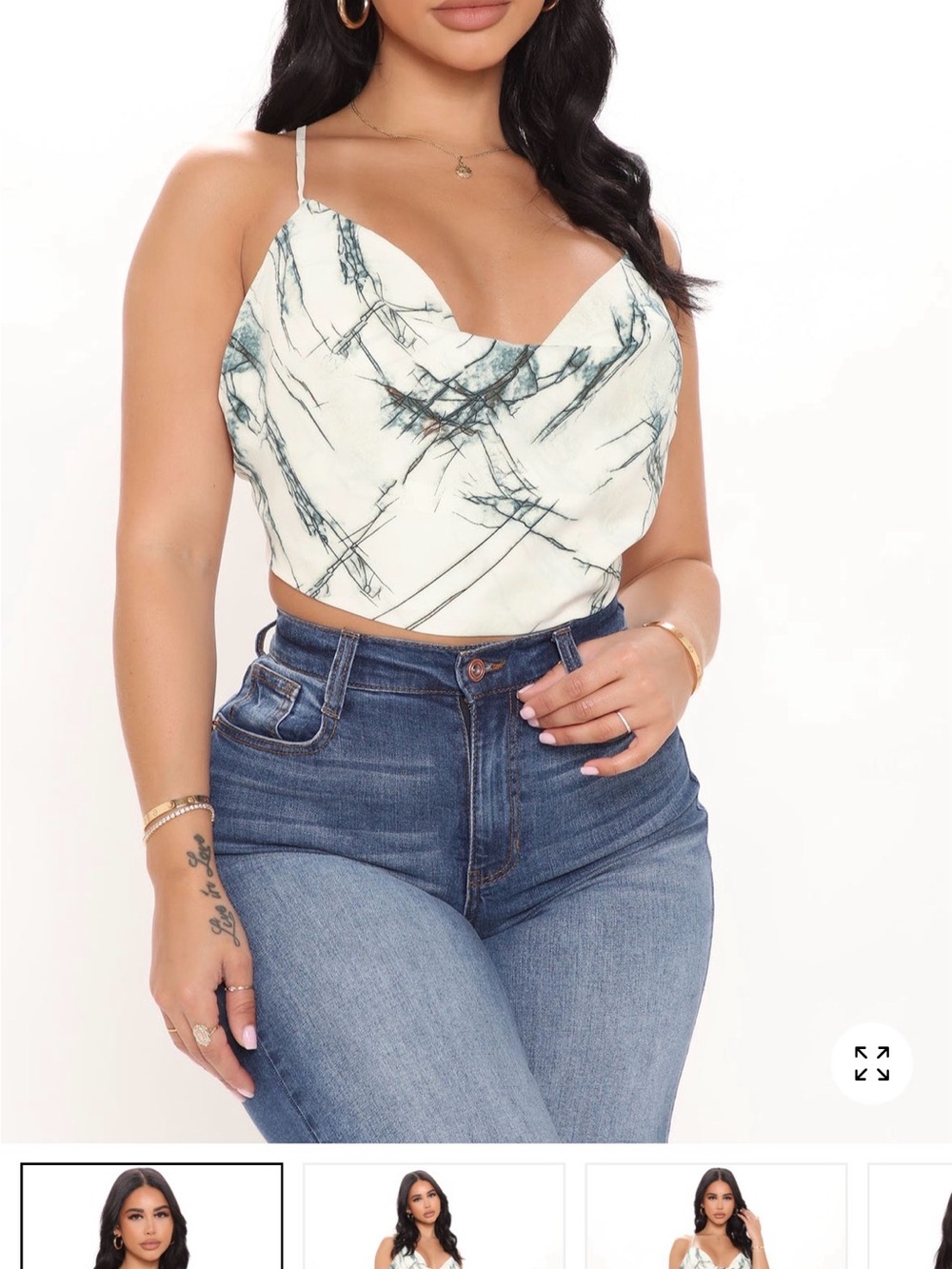 Fashion Nova Marble Cowl Crop Top - White/Teal